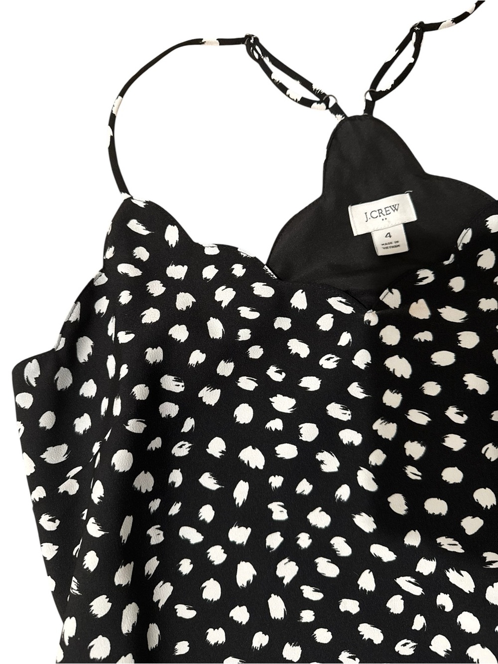 🖤J.Crew Women’s Black White Polka Dot Flowy Scalloped Sleeveless Top Blouse | 4